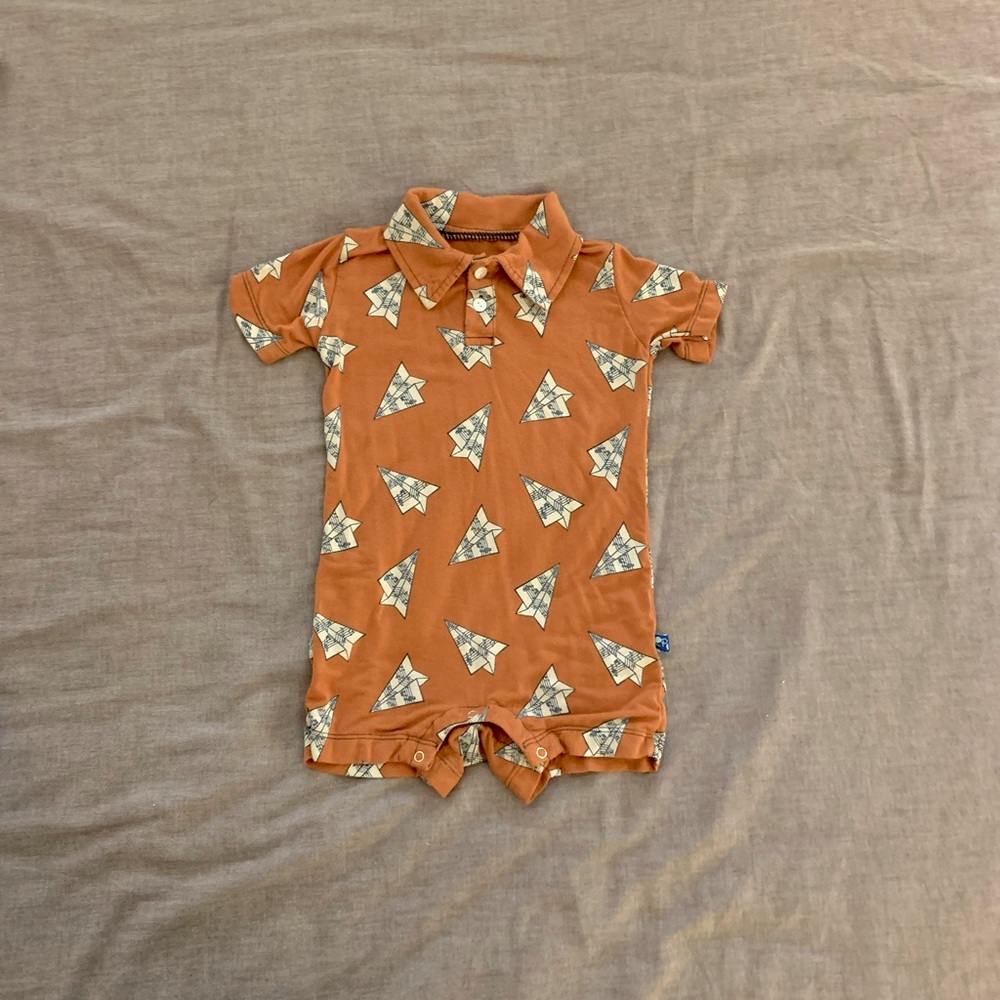 Baby Boy Music Paper Plane Shorty Romper